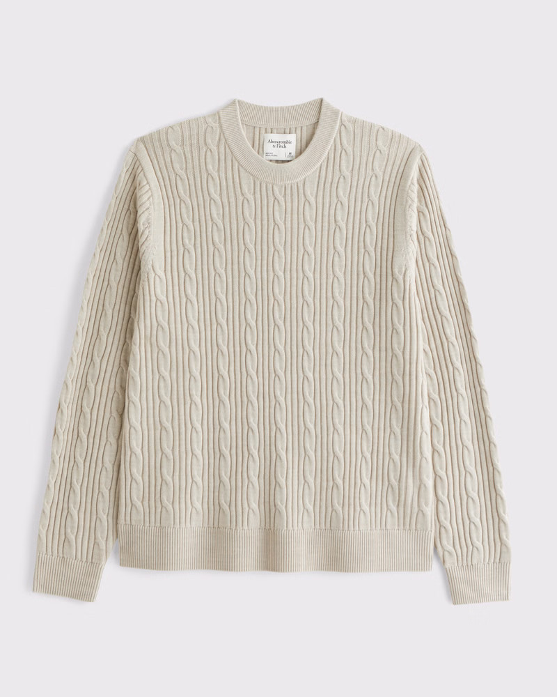 Men's Merino Wool-Blend Cable Crew Sweater | Men's Tops | Abercrombie.com | Abercrombie & Fitch (US)