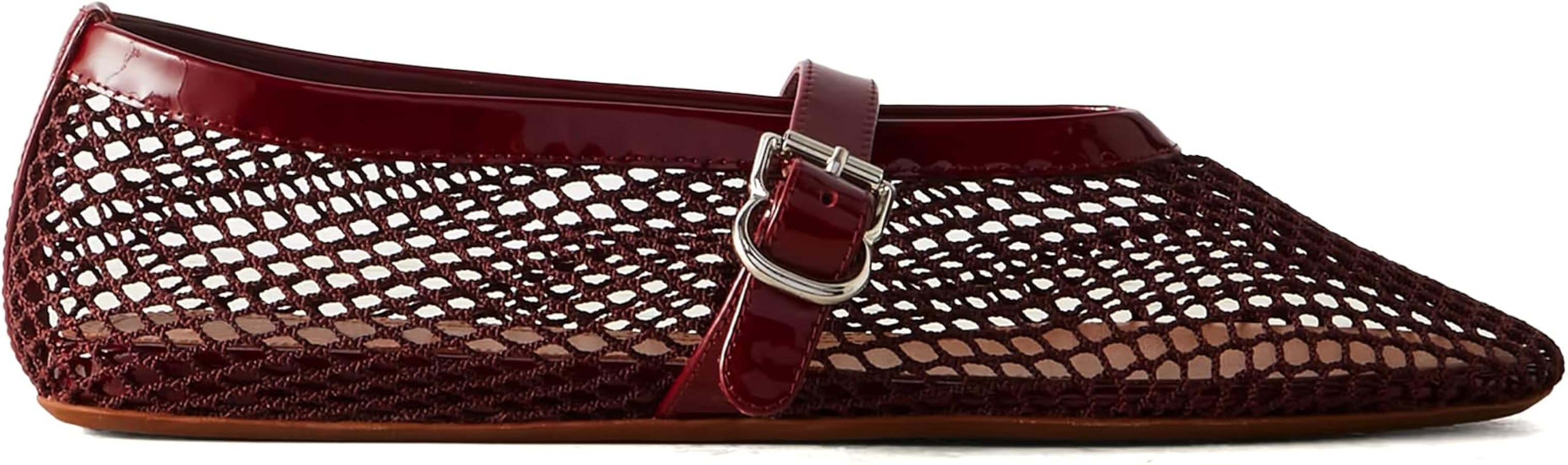 Women's Mesh Ballet Flats Buckle Strap Comfortable Ballerina Shoes Ladies Clear Fishnet Wide Widt... | Amazon (US)