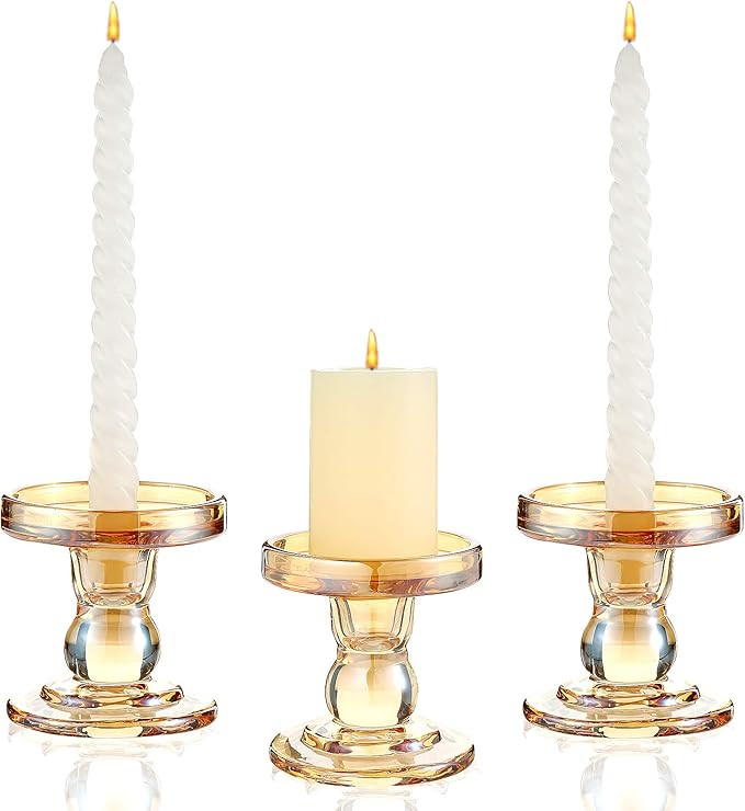 Gold Glass Candle Holder for Pillar Candle Holder/Taper Candlestick Holders, Decorative Unity Can... | Amazon (US)