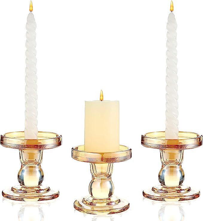 Gold Glass Candle Holder for Pillar Candle Holder/Taper Candlestick Holders, Decorative Unity Can... | Amazon (US)