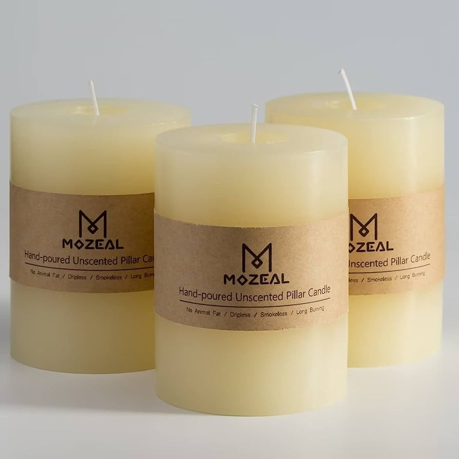 MOZEAL 3" x 4" Hand-Poured Unscented Candle,Dripless Pillar Candle Set of 3,Long Clean Burning,Ap... | Amazon (US)