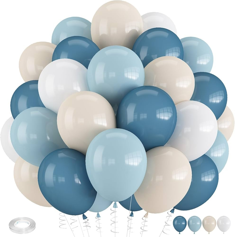 Dusty Blue Balloons, 12 Inch Slate Baby Blue and Sand White Balloons for Boys Baby Shower Bridal ... | Amazon (US)
