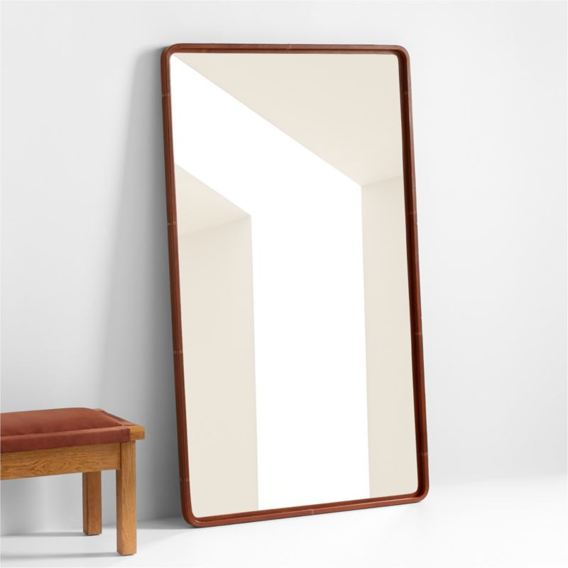 Shinola Runwell Brown Leather Mirror | Crate & Barrel | Crate & Barrel