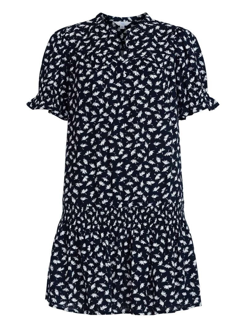 Time and Tru Women's Cotton Double Cloth Mini Dress with Drop Waist, Sizes XS-XXXL | Walmart (US)