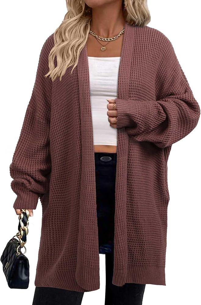 Oversized Cardigan Sweaters for Women Waffle Knit Plus Size Cardigans Open Front Chunky Sweater L... | Amazon (US)