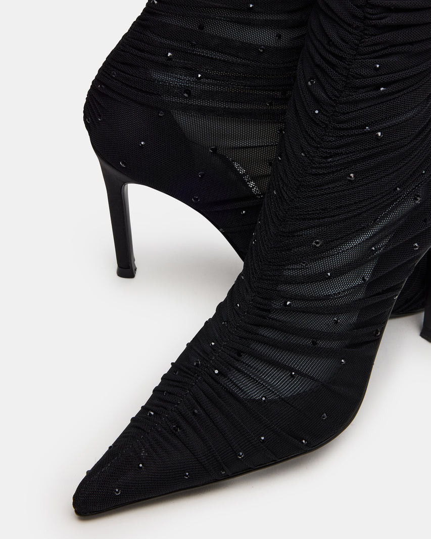 RASHIDA Black Mesh Over-The-Knee Pointed-Toe Rhinestone Stiletto Heel Women's Boot | Steve Madden (US)