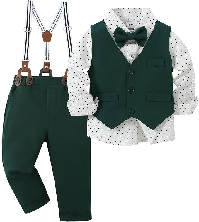YUEMION Toddler Baby Boy Clothes Suits Gentleman Dress Shirt+Bowtie+Vest+Suspender Pants Boy Form... | Amazon (US)