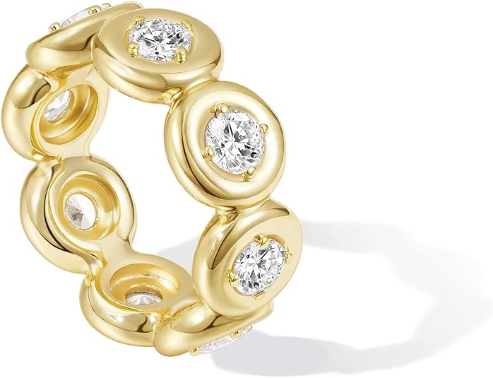 KissYan Band Ring for Women, 14K Gold Plate Dainty Pave Teardrop or Circle CZ Eternity Bridal Wed... | Amazon (US)