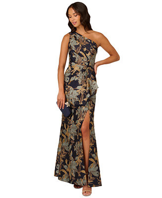 Adrianna Papell Women's Jacquard One-Shoulder Gown - Macy's | Macy's