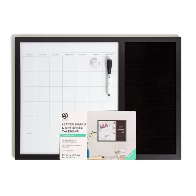 U Brands 17''x 23'' Wood Frame Dry Erase Calendar and Letter Board Combo Black | Target