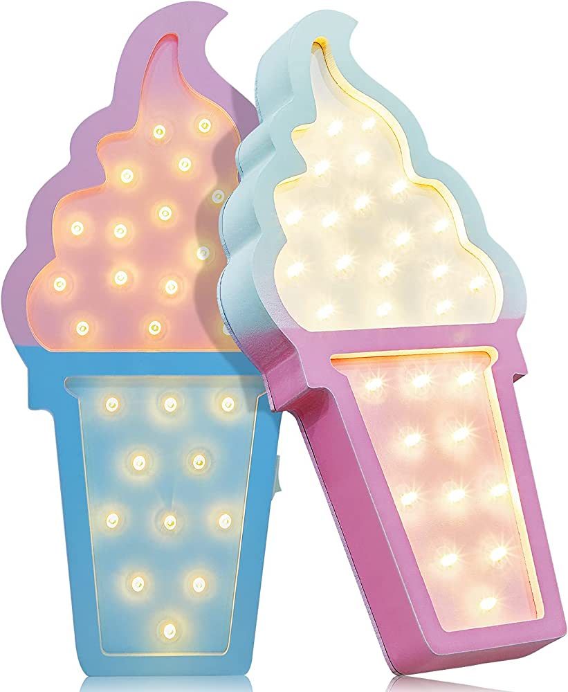 2 Pcs Ice Cream Valentine Romance Atmosphere Light Wooden Ice Cream LED Night Light Ice Cream The... | Amazon (US)