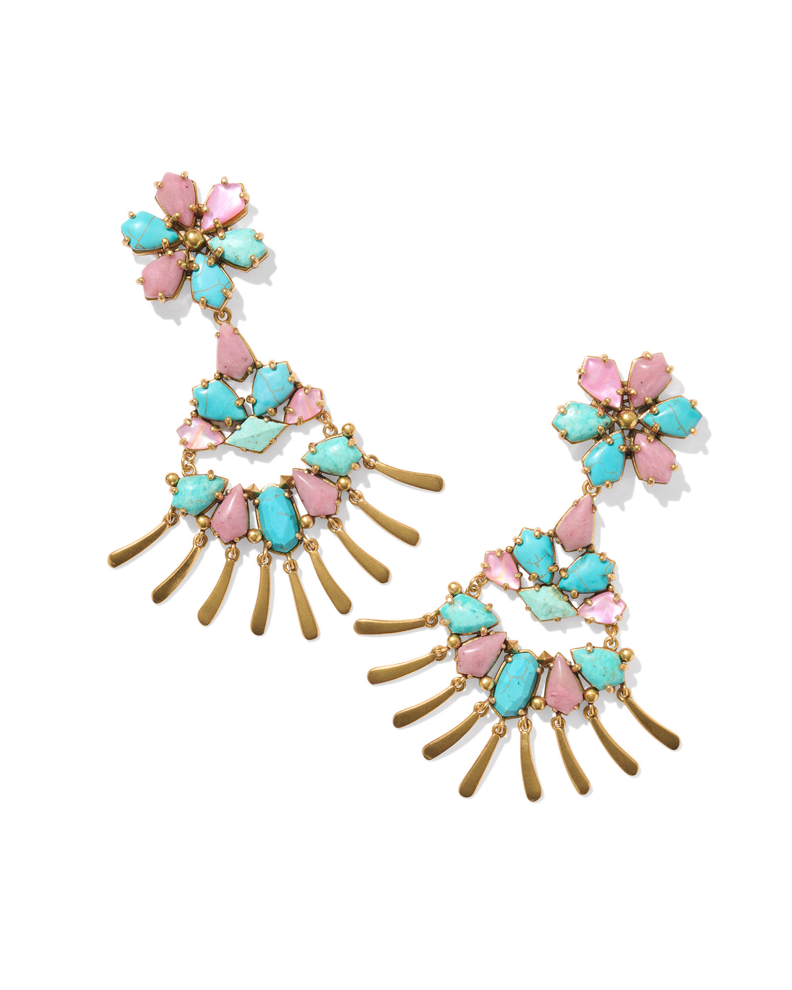 Flynn Vintage Gold Statement Earrings in Teal Pink Mix | Kendra Scott