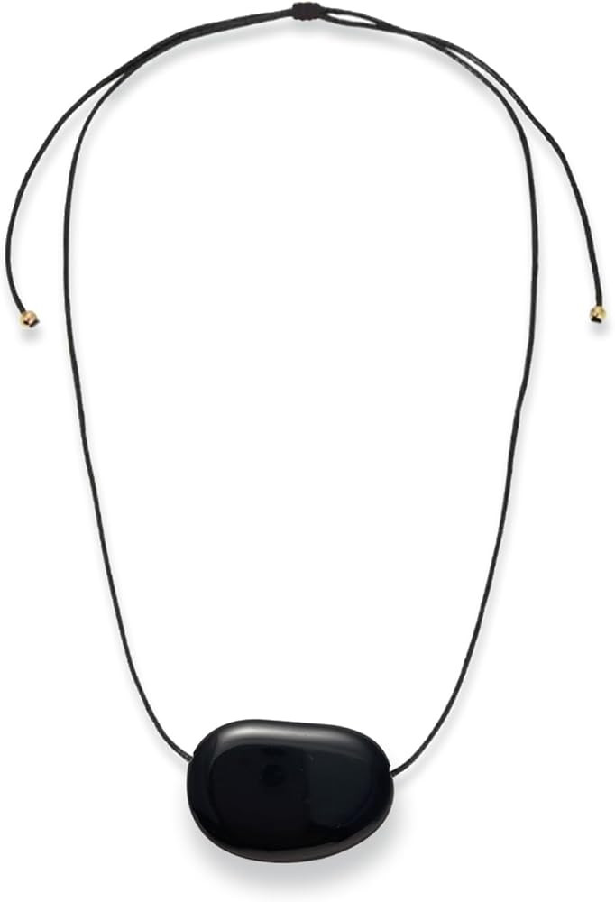 Chunky Gold Pebble Pendant Necklace for Women, Minimalist Charm on Adjustable Black Cord, Stateme... | Amazon (US)