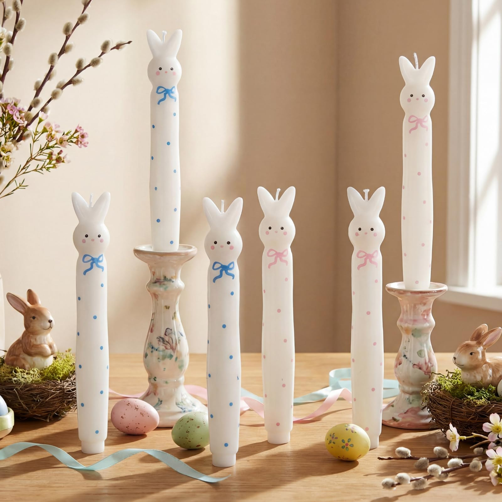 Nuanchu 6 Pcs Rabbit Shaped Taper Candles White Rabbits Candle Easter Table Centerpieces Easter D... | Amazon (US)