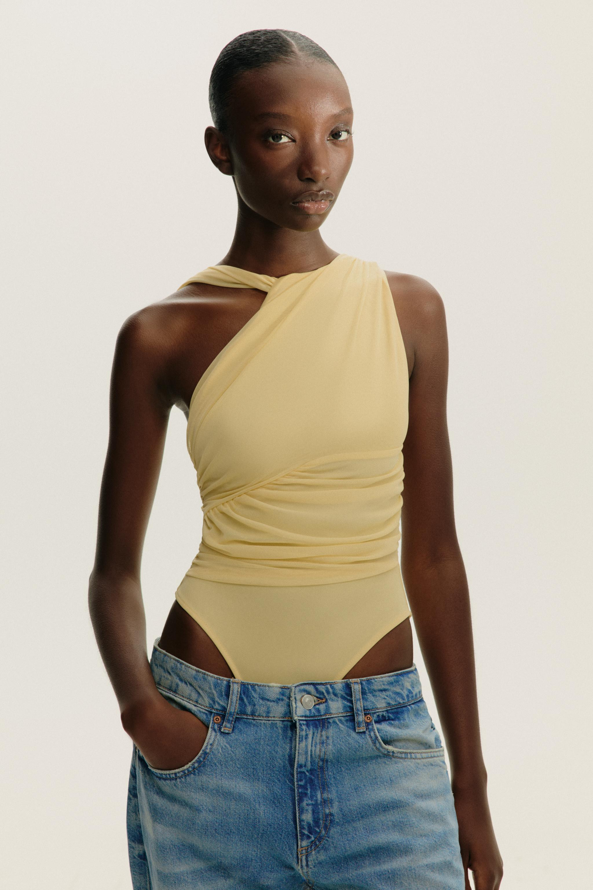 DRAPED ASYMMETRIC TULLE BODYSUIT | Zara UK