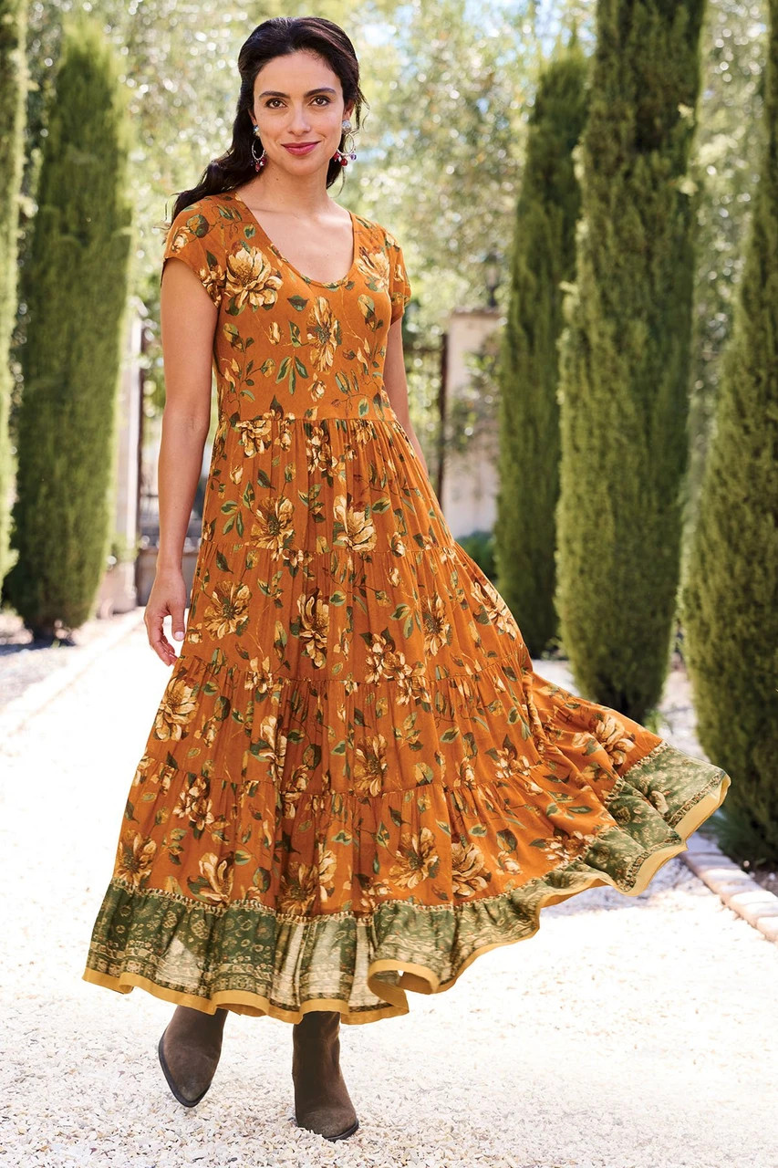 Kara Autumn Bloom SS Tiered Midi Dress | Soft Surroundings