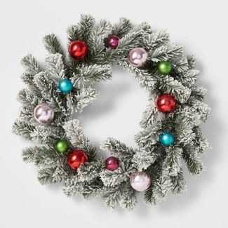 22&#34; Flocked Artificial Christmas Wreath with Bright Ornaments - Wondershop&#8482; | Target