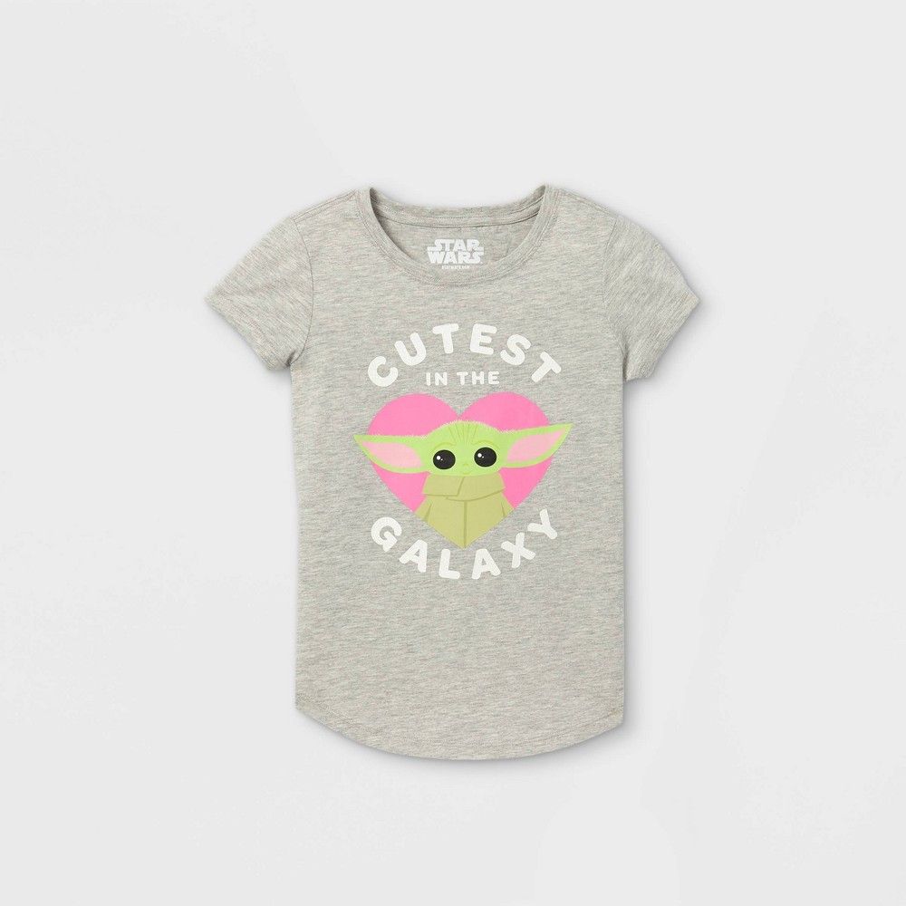 Girls' Star Wars Baby Yoda Short Sleeve Graphic T-Shirt - Gray M | Target