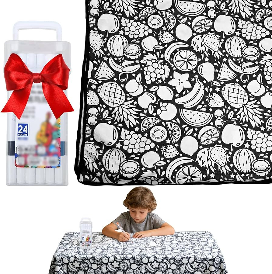 GDGJWL DIY Color Your Own Blanket with 24 Washable Markers, Customizable Fuzzy Velvet Blanket for... | Amazon (US)