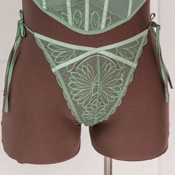 Lacy Side Tie Panty - Sage | Mentionables