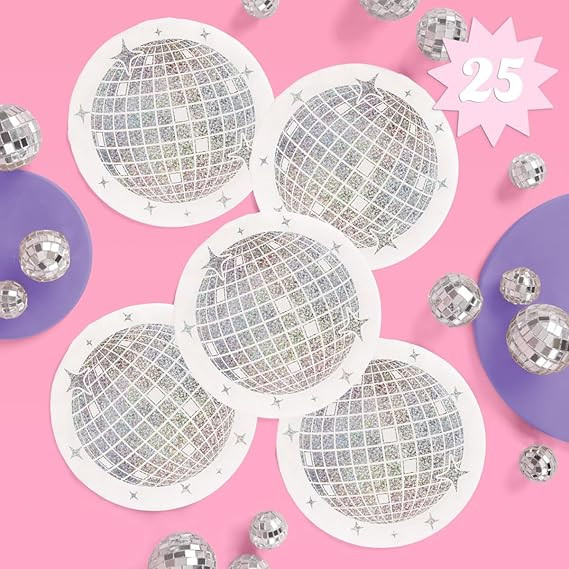 xo, Fetti Disco Ball Napkins - 3-ply, 25 pcs Shimmer Iridescent | Last Disco Bachelorette Decorat... | Amazon (US)