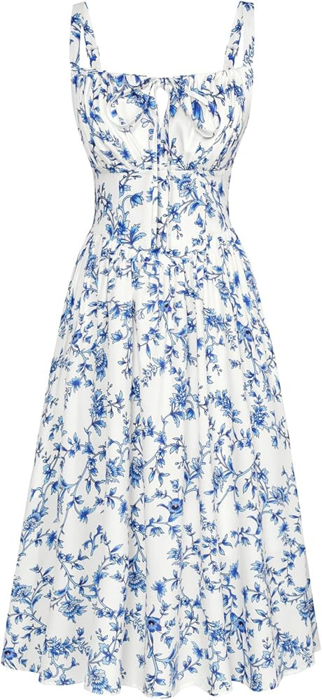 Scarlet Darkness Floral Printed Corset Dress Ruched Bust Cami Dress Flowy Sundress | Amazon (US)