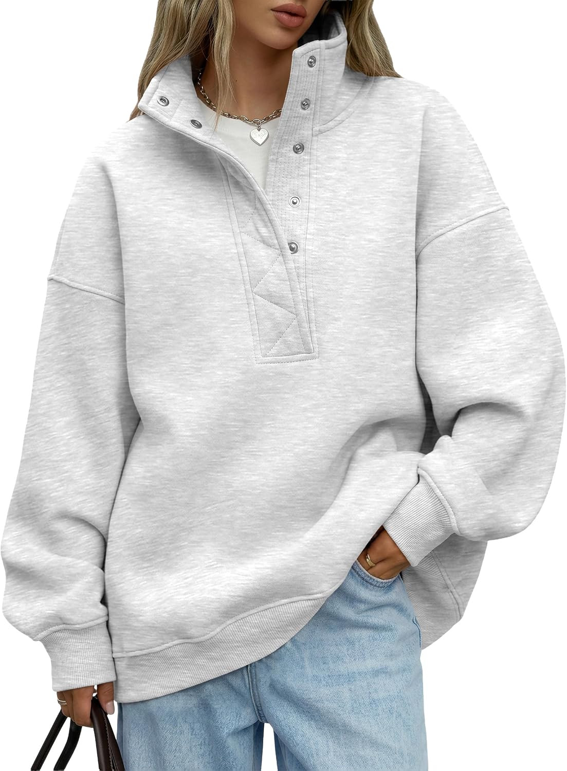 Trendy Queen Womens Oversized Sweatshirts with Snap Button Henley Collar | Amazon (US)