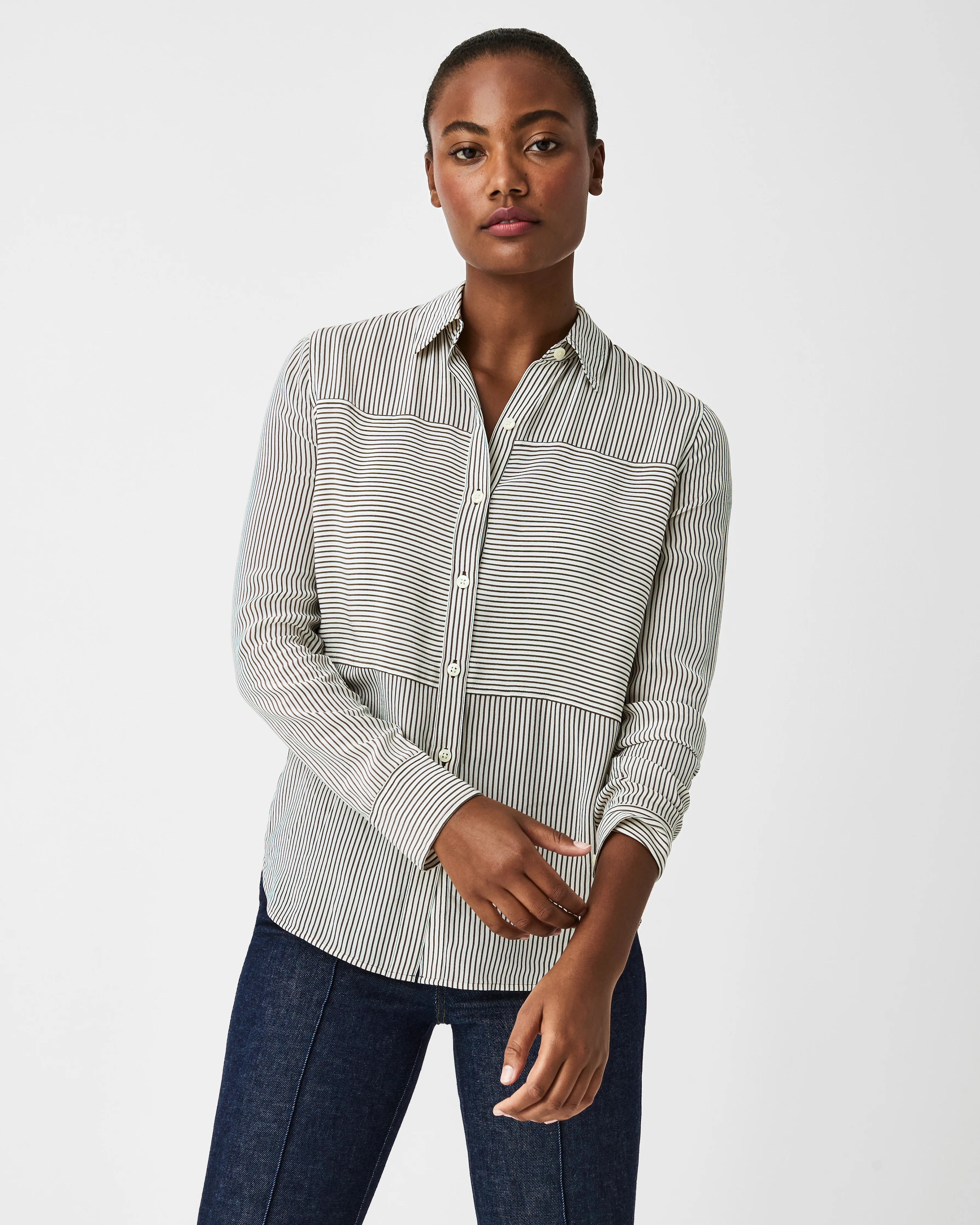Low-Maintenance Silk Button-Down Shirt | Spanx
