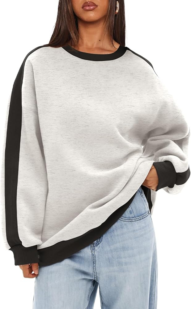 Beaully Womens Oversized Color Block Fleece Sweatshirts Long Sleeve Crew Neck Pullover Sweatshirt... | Amazon (US)