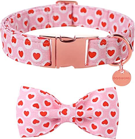 DOGWONG Valentine's Day Dog Collar with Bow tie, Blue Heart Valentine Dog Collar Soft Durable Adj... | Amazon (US)