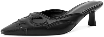 SOVANYOU Kitten Heel Mules for Women Pointed Toe Pumps Stitching Flame Design Close Toe Heels Com... | Amazon (US)