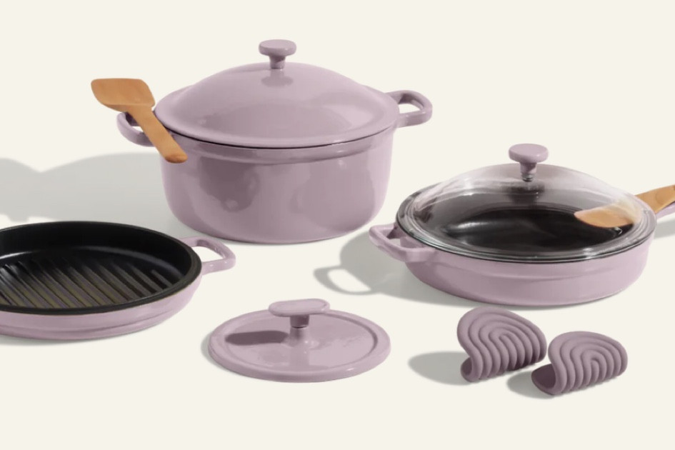 Why You'll Love It
Turn up the heat with this set of no-fuss, jack-of-all-trades premium cast iron cookware. Featuring an Always Pan, Perfect Pot, Hot Grill, Grill Press, and bonus Hot Grips.

This set does it all — grills, sears, braises, fries, sautés, roasts, bakes, broils, stews, serves…and more
​​Made from heirloom-quality, super-easy-to-care-for enameled cast iron for superior browning, no seasoning required
Moves seamlessly from stovetop to oven to broiler with a heat resistance up to 500°F

#LTKhome