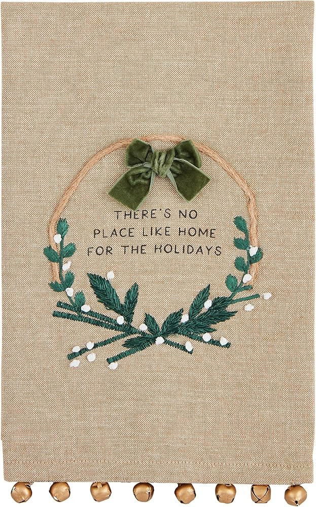 Mud Pie Embroidery Bell Christmas Towel, Wreath, 21" x 14" | Amazon (US)