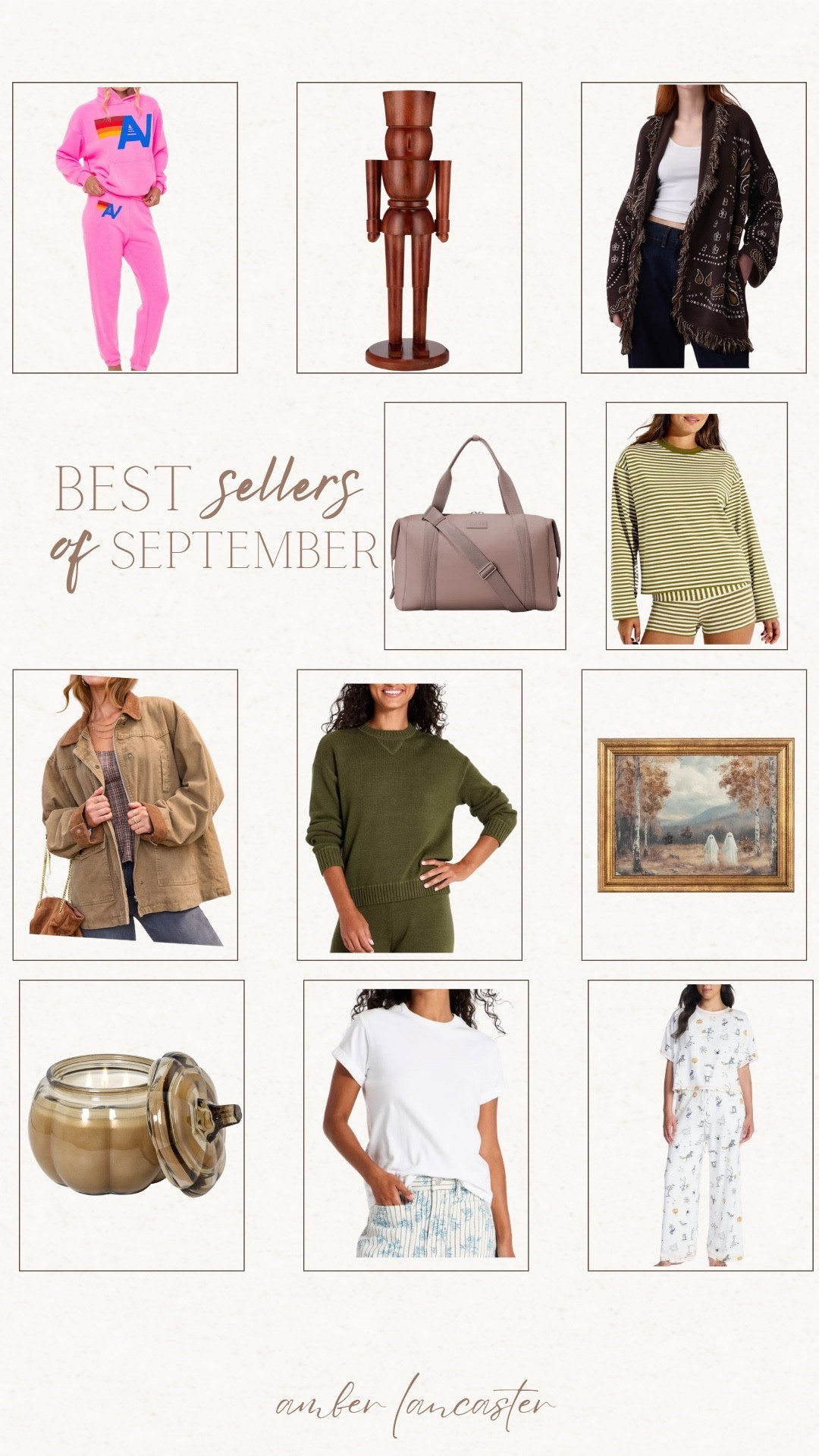 September best sellers ✨ | 
best sellers, most loved, monthly favorites, most favorited this month, best sellers september, best sellers monthly, monthly best sellers, vici, barn jacket, aviator nation sweat set, dagne dover duffle bag, duffle bag, halloween pajamas womens, walmart candle, walmart halloween decor, stripe set, nutcracker, white tshirt, fringe cardigan.