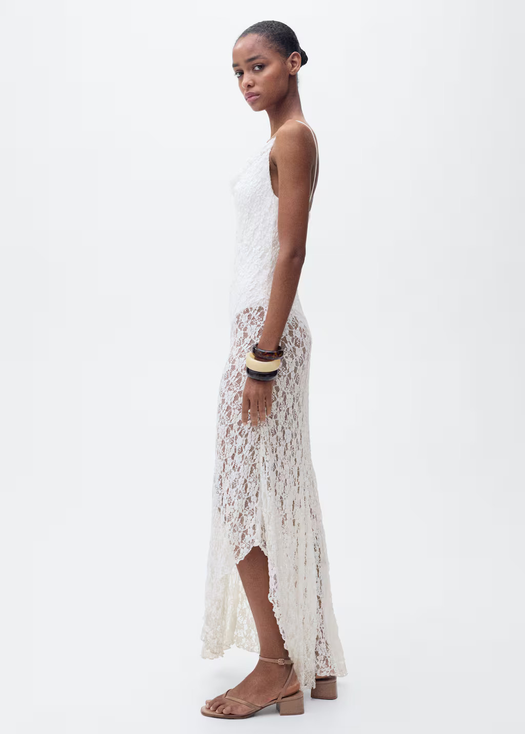 Lace dress with draped neck off white - Women - 4 - MANGO | Mango (US/MX/AU)