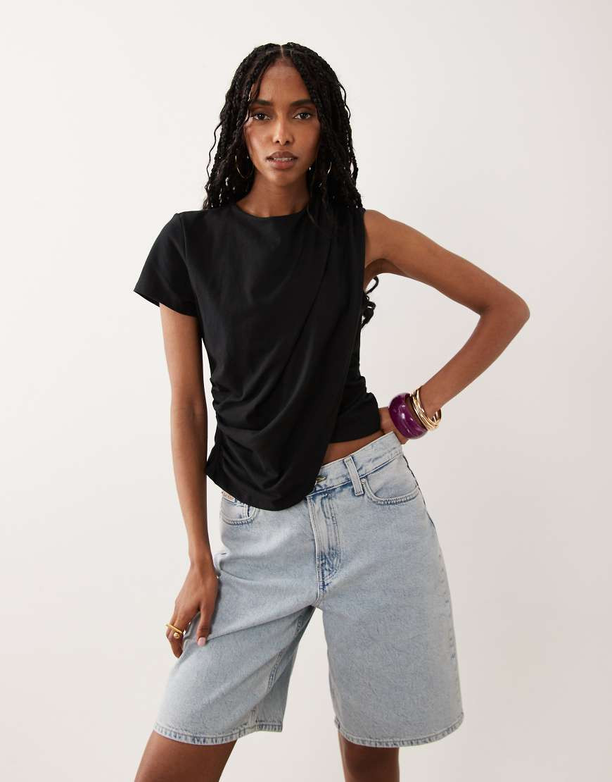 ASOS DESIGN draped short sleeve top in black - part of a set | ASOS (Global)
