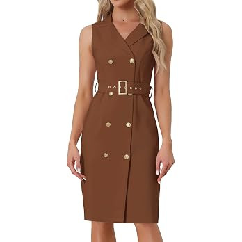 Allegra K Women's Blazer Dress Business Office Sleeveless Notch V Neck Button Down Work Dresses F... | Amazon (US)