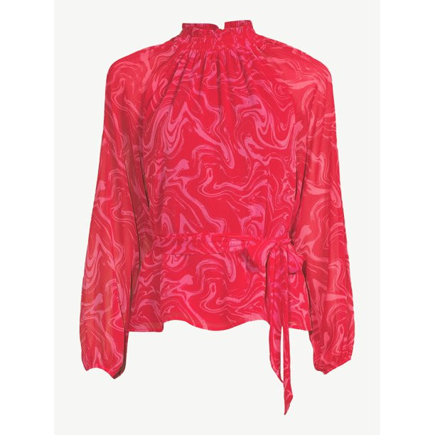 Scoop Women's Smocked Neck Tie Waist Blouse - Walmart.com | Walmart (US)