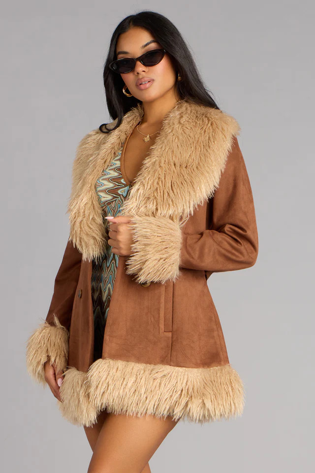 Chic Icon Faux Fur Trim Suede Coat | Windsor Stores