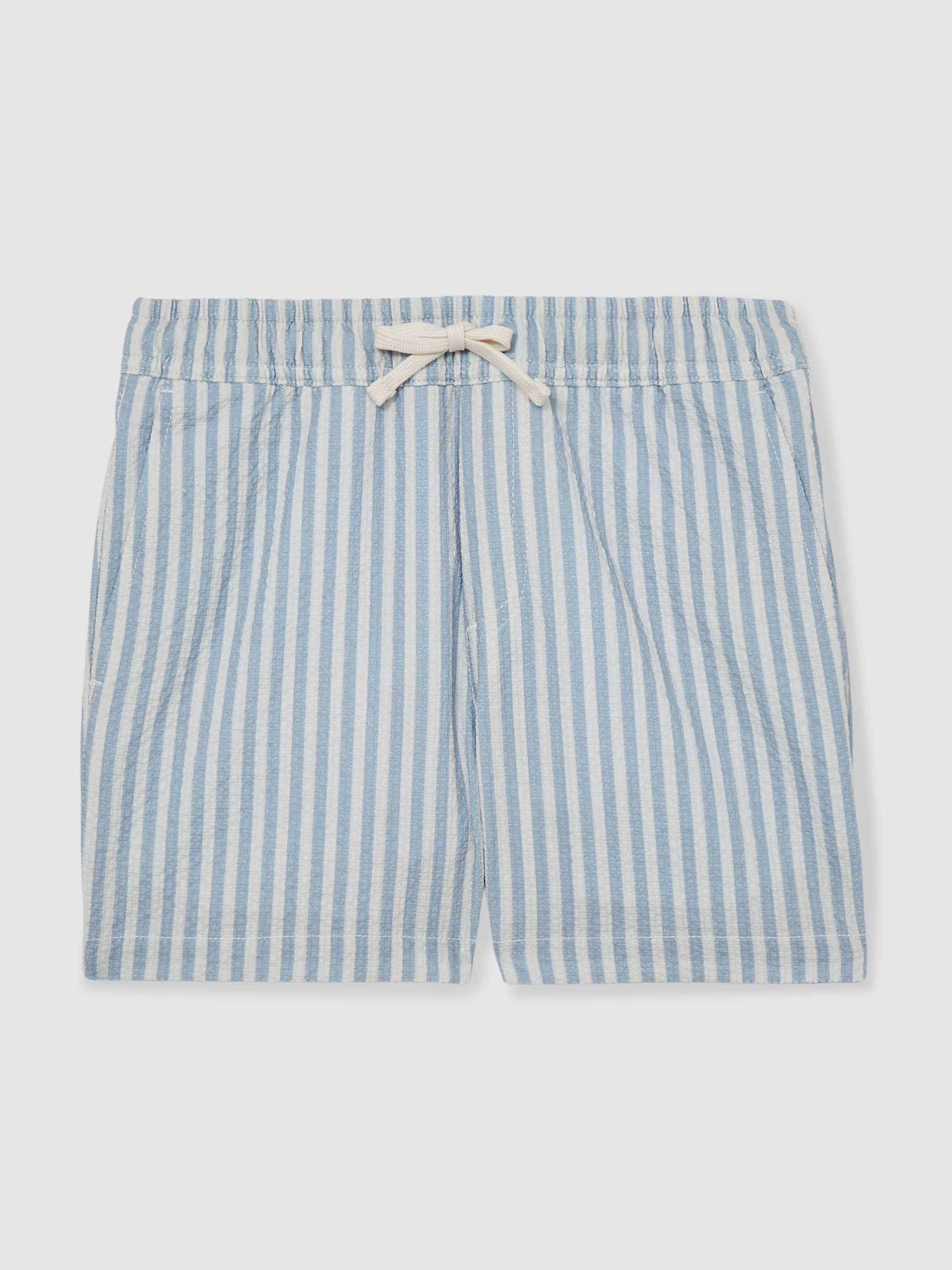 Reiss 3-9 yrs Seersucker Striped Swim Shorts in Soft Blue/White - REISS | Reiss UK
