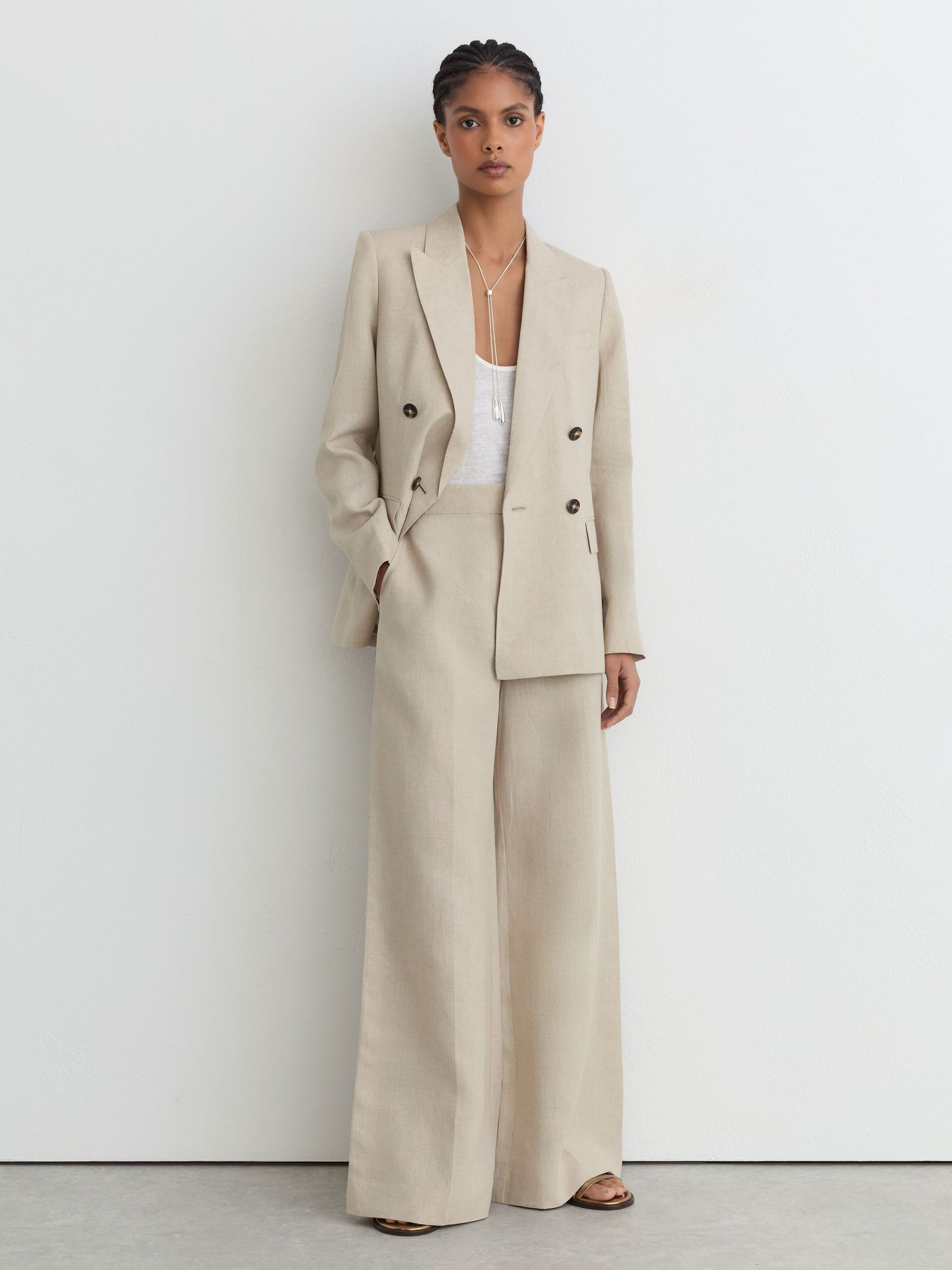 Reiss Linen Wide-Leg Suit Trousers in Neutral - REISS | Reiss UK