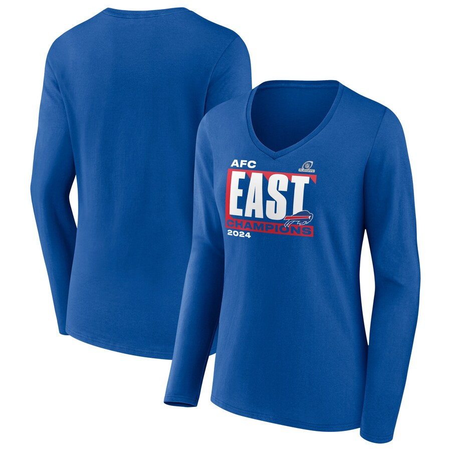 Women's Buffalo Bills Fanatics Royal 2024 AFC East Division Champions Conquer Long Sleeve V-Neck ... | NFL Shop