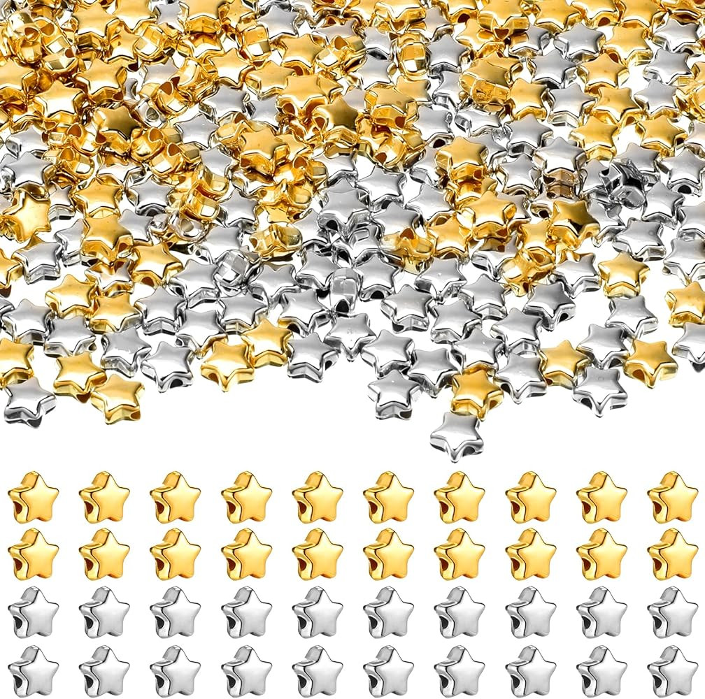 400 Pcs Star Shape Spacer Beads, 6mm Large Hole Loose Beads Star Buttons Stars Shaped Charm Jewel... | Amazon (US)