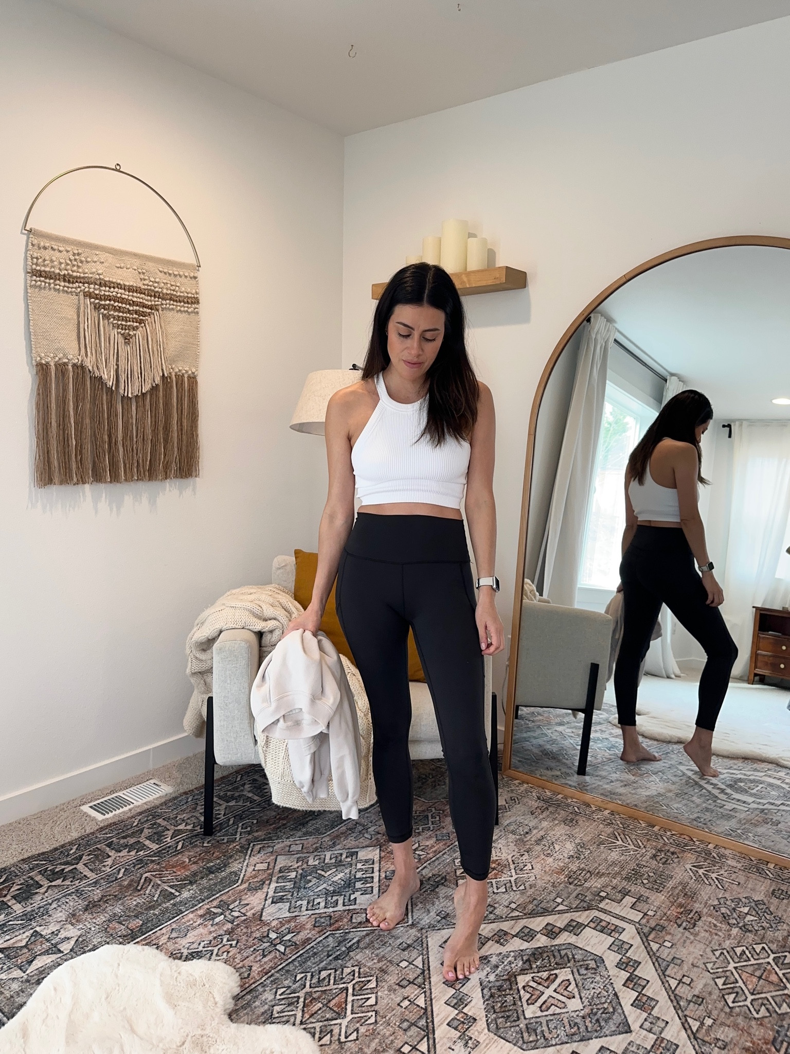 Loving this comfy #aerie ribbed lounge bralette, on sale-- wearing a Small. Got it in more than one color. These highwaisted leggings with pockets are some of my favorite, wearing Small. // This amazing wood arc floor mirror is on sale too, $479 down from $599, it's so big & so worth it!

#LTKsalealert #LTKhome #LTKfit