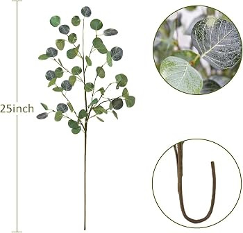6Pcs Artificial Eucalyptus Leaves Stems, 25" Tall Faux Eucalyptus Leaf Fake Greenery Plants Branc... | Amazon (US)