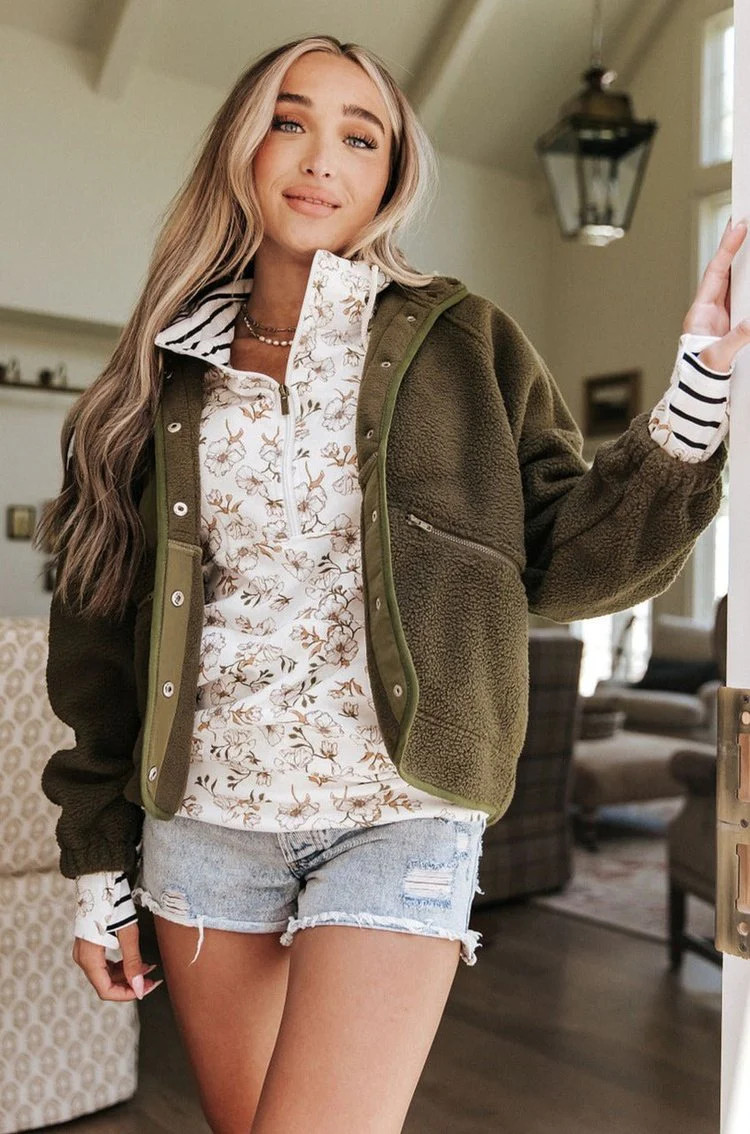 Oversized Fleece Jacket - Olive | Mindy Mae's Market