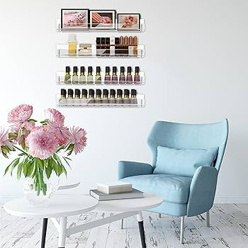 4 Pack 15 Inch Clear Acrylic Shelves, Clear Kids Floating Bookshelf for Kids Room, Modern Nail Po... | Amazon (US)