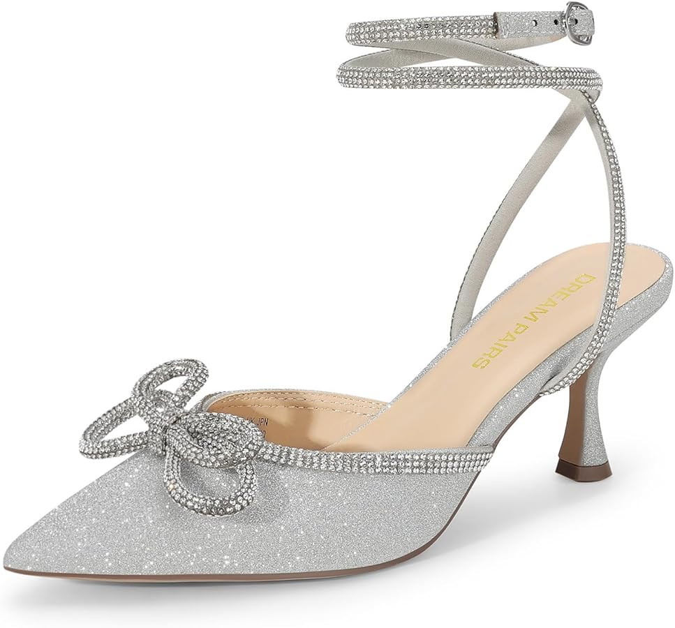 DREAM PAIRS Kitten Heels Rhinestone Bow Ankle Strap Stiletto Pointed Closed Toe Heels for Women P... | Amazon (US)