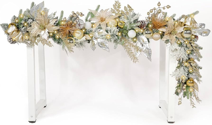 WBHome Pre-lit 6 Feet/72 Inch Christmas Garland, Champagne and Crystal Foliage Garland with 50 LE... | Amazon (US)