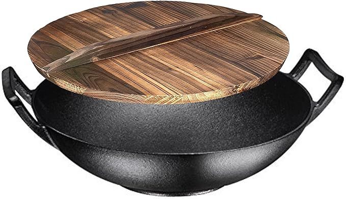 Bruntmor 14 Inch Pre-Seasoned Cast Iron Wok/Pot. 14" Nonstick Skillet Pan With Large Loop Handles... | Amazon (US)